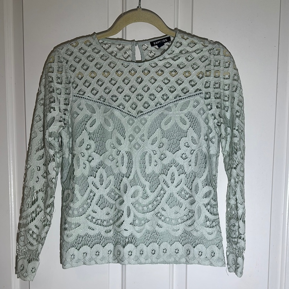 Express Lace Long Sleeve Top - Light Green